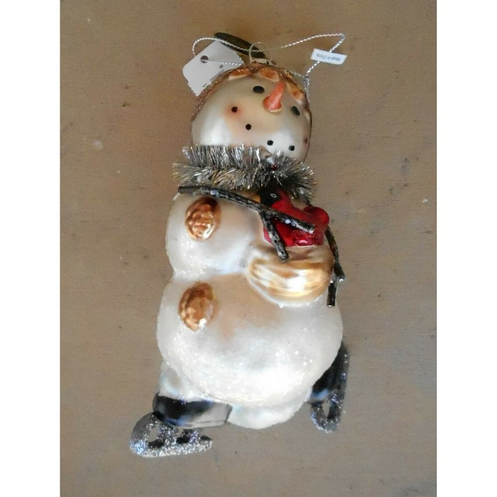 Katherine's Collection Skating Snowman with Red Cardinal Christmas Ornament